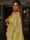 Banarasee Handwoven Broad Zari Border Tissue Saree-Green