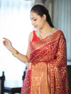 Bhagalpur Handloom Linen Tissue Batik Pattern Saree-Rust