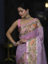 Banarasee Kota Checks Tissue Saree With Zari & Thread Embroidery & Contrast Border-Lilac