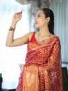 Bhagalpur Handloom Linen Tissue Batik Pattern Saree-Rust