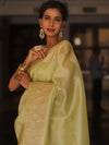 Banarasee Handwoven Broad Zari Border Tissue Saree-Green