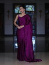 Banarasee Handloom Satin Hand Dyed Saree With Mirror Work-Violet