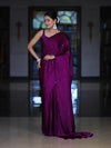 Banarasee Handloom Satin Hand Dyed Saree With Mirror Work-Violet