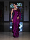 Banarasee Handloom Satin Hand Dyed Saree With Mirror Work-Violet
