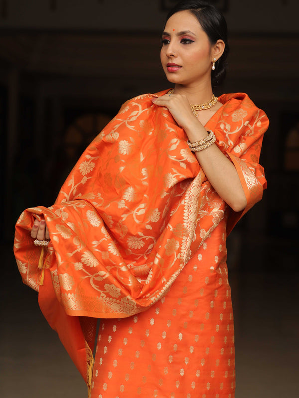 Banarasee Salwar Kameez Semi Katan Silk Fabric With Zari Work-Orange