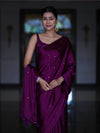Banarasee Handloom Satin Hand Dyed Saree With Mirror Work-Violet