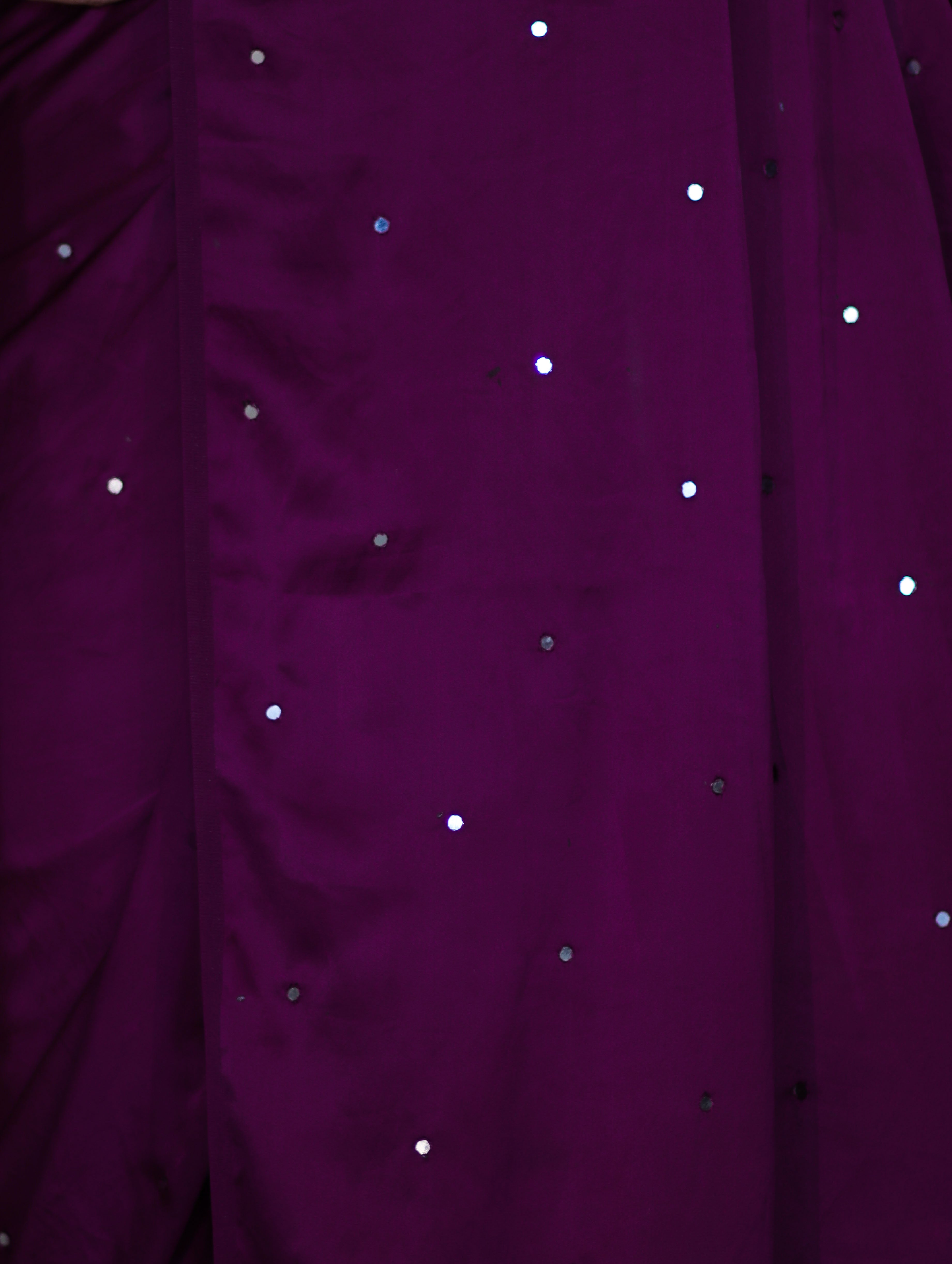 Banarasee Handloom Satin Hand Dyed Saree With Mirror Work-Violet