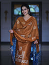 Pure Handloom Khadi Cotton Hand-Dyed Batik Pattern Salwar Kameez Dupatta Set-Dark Mustard & Blue