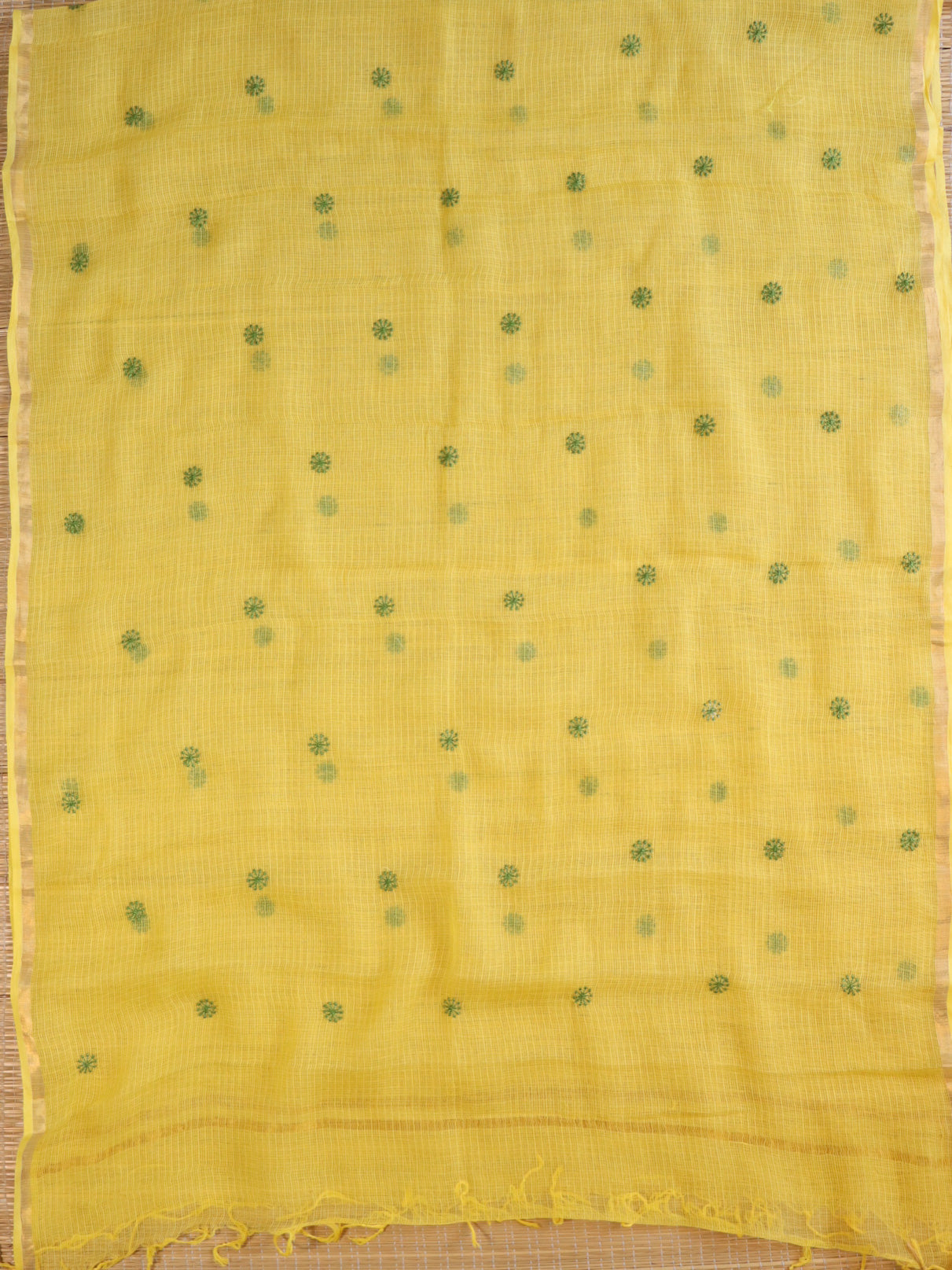 Banarasee Kota Doria Hand-Embroidered Salwar Kameez With Contrast Dupatta Set-Green & Yellow