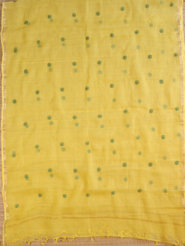 Banarasee Kota Doria Hand-Embroidered Salwar Kameez With Contrast Dupatta Set-Green & Yellow