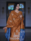 Pure Handloom Khadi Cotton Hand-Dyed Batik Pattern Salwar Kameez Dupatta Set-Dark Mustard & Blue