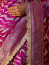 Banarasee Semi Katan Saree With Silver Zari Design Floral Border & Lace-Magenta