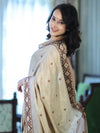 Banarasee Handwoven Semi-Tussar Saree With Resham Work & Geometric Border-Beige & Brown