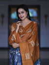 Pure Handloom Khadi Cotton Hand-Dyed Batik Pattern Salwar Kameez Dupatta Set-Dark Mustard & Blue
