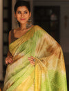 Bhagalpur Cotton Silk Ghichha Work Hand-Dyed Shibori Pattern Saree-Multicolor