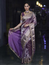Banarasee Handloom Plain Tissue Saree With Zari Border & Lace-Light Purple