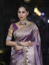 Banarasee Handloom Plain Tissue Saree With Zari Border & Lace-Light Purple