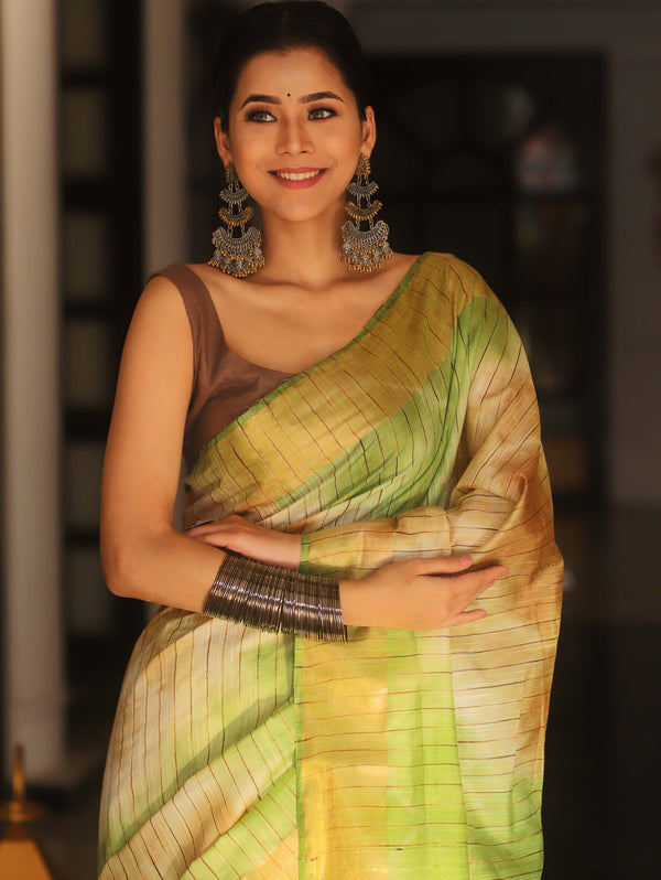 Bhagalpur Cotton Silk Ghichha Work Hand-Dyed Shibori Pattern Saree-Multicolor