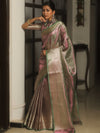 Banarasee Handwoven Zari Jaal Design Tissue Saree-Purple (Green Dual Tone)