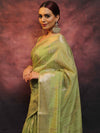 Banarasee Handloom Linen Silk Mix Zari Work Saree-Green