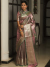 Banarasee Handwoven Zari Jaal Design Tissue Saree-Purple (Green Dual Tone)