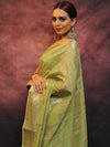 Banarasee Handloom Linen Silk Mix Zari Work Saree-Green