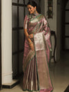 Banarasee Handwoven Zari Jaal Design Tissue Saree-Purple (Green Dual Tone)