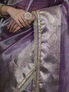 Banarasee Handloom Plain Tissue Saree With Zari Border & Lace-Light Purple