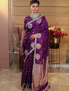 Banarasee Handwoven Mashru Silk Saree With Sona Rupa Zari Buta Design Border & Lace-Purple