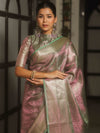 Banarasee Handwoven Zari Jaal Design Tissue Saree-Purple (Green Dual Tone)