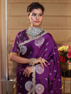 Banarasee Handwoven Mashru Silk Saree With Sona Rupa Zari Buta Design Border & Lace-Purple