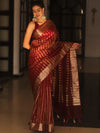 Banarasee Handwoven Striped Tissue Saree-Maroon