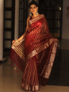 Banarasee Handwoven Striped Tissue Saree-Maroon