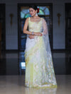 Banarasee Dual Color Organza Mix Saree With Resham & Zari Work-White & Light Yellow