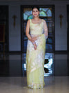 Banarasee Dual Color Organza Mix Saree With Resham & Zari Work-White & Light Yellow