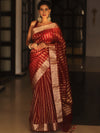 Banarasee Handwoven Striped Tissue Saree-Maroon