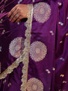 Banarasee Handwoven Mashru Silk Saree With Sona Rupa Zari Buta Design Border & Lace-Purple