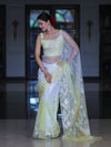 Banarasee Dual Color Organza Mix Saree With Resham & Zari Work-White & Light Yellow