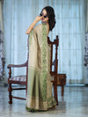 Banarasee Handwoven Semi-Tussar Saree With Contrast Geometric Border-Beige & Green