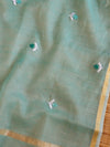 Banarasee Kota Doria Hand-Embroidered Salwar Kameez With Dupatta Set-Blue
