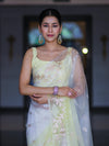 Banarasee Dual Color Organza Mix Saree With Resham & Zari Work-White & Light Yellow