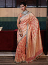 Banarasee Pure Chiffon Saree With Golden Zari Jaal Design Border & Lace-Peach