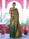 Bhagalpuri Handloom Dual Color Pure Linen Shine Saree-Green & Gold