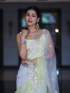 Banarasee Dual Color Organza Mix Saree With Resham & Zari Work-White & Light Yellow