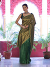 Bhagalpuri Handloom Dual Color Pure Linen Shine Saree-Green & Gold