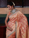 Banarasee Pure Chiffon Saree With Golden Zari Jaal Design Border & Lace-Peach