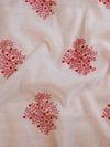 Banarasee Kota Doria Hand-Embroidered Salwar Kameez With Contrast Dupatta Set-White & Red