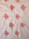 Banarasee Kota Doria Hand-Embroidered Salwar Kameez With Contrast Dupatta Set-White & Red