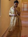 Banarasee Salwar Kameez Semi Katan Silk Fabric With Zari Work-Gold