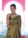 Bhagalpuri Handloom Dual Color Pure Linen Shine Saree-Green & Gold